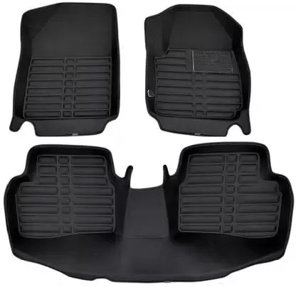 PCC Leatherite 5D Tray Car Mats (Full Velcro Back), Set of 3, Black, Kia Seltos