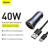 Baseus Golden Contactor Pro Fast Car Charger USB Type C / USB 40W Power Delivery 3.0 Quick Charge 4 - Planet Car Care