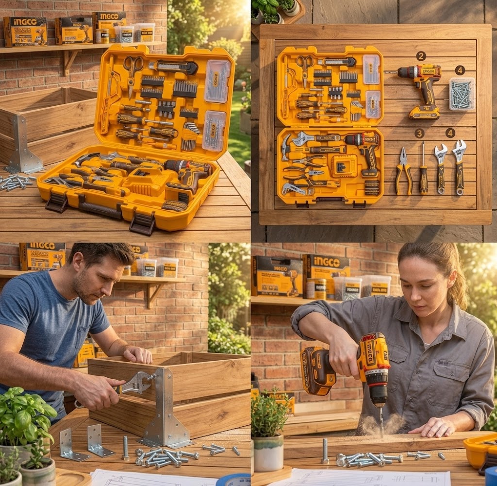 INGCO HKTPH41662 Brushless Power Tool Kit – 20V, 66Nm Impact Drill with 166-Piece Tool Set