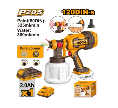 INGCO CSGLI20042 Cordless Li-Ion Spray Gun 20V - Battery & Charger Included