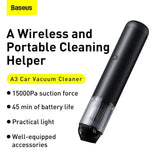 Baseus A3 High Power Car Vacuum Cleaner 15000 Pascals Pressure (CRXCQA3-0A) - Planet Car Care
