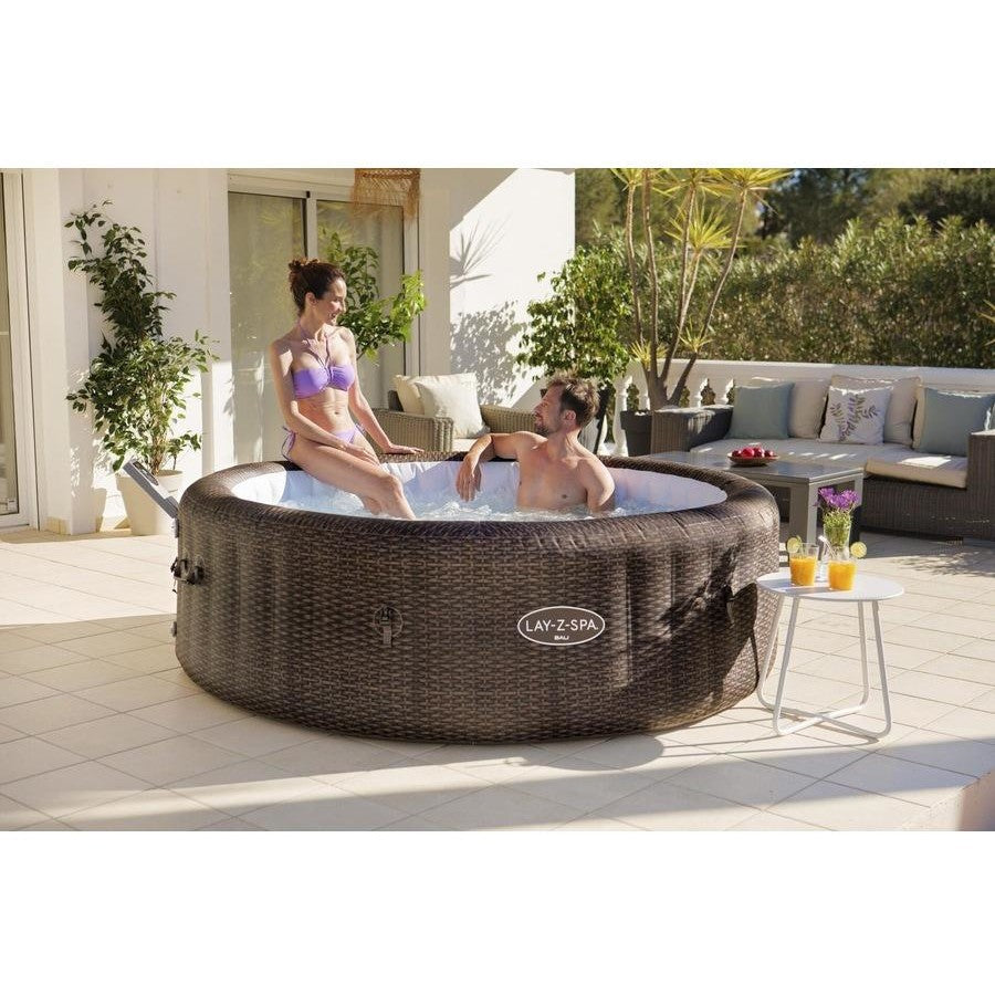 Bestway Lay-Z-Spa Bali MaxHold EnergySense UltraFit Smart AirJet 7 Brown Rattan Round Inflatable Spa - 6001P 85"x28"/2.16mx71cm