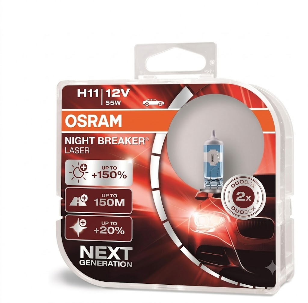 OSRAM Night Breaker Laser H11 12V 55W 150% Brighter Halogen Headlight Bulb Pair
