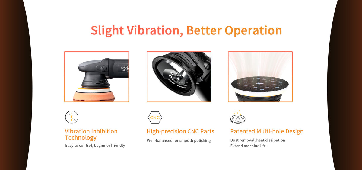 ShineMate Orbital Polisher EX620, 6"/21mm (Long Throw) With Trigger Speed Control 800W (Includes 4 Pads)