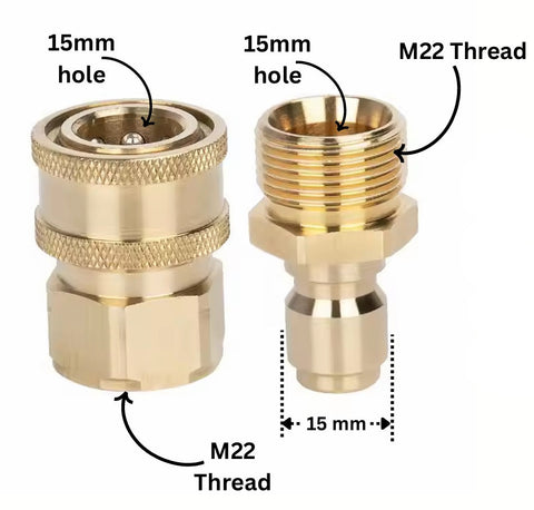 PCC D73 QRC Brass Quick Connect Adapter Set – M22/15 (Male & Female)