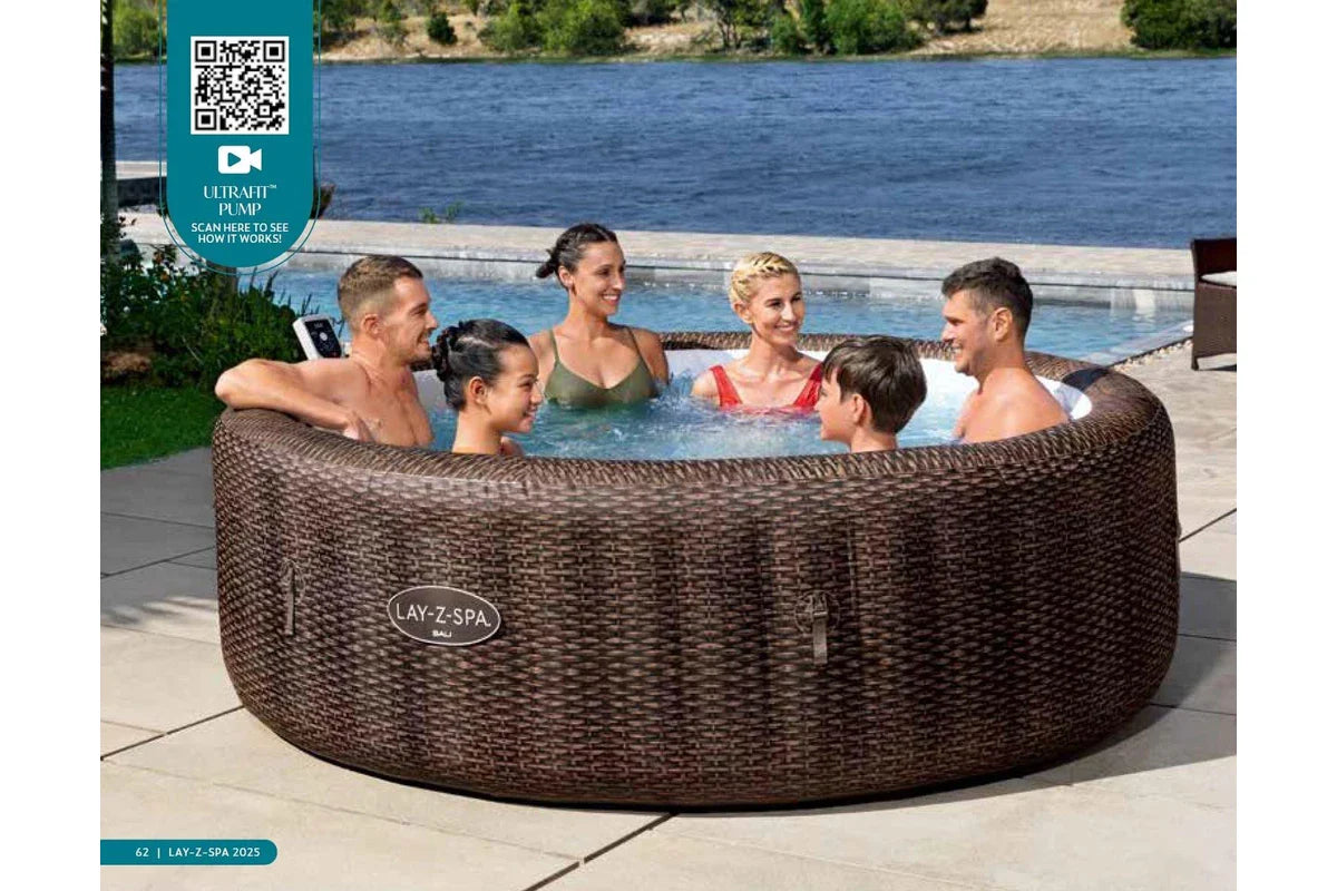 Bestway Lay-Z-Spa Bali MaxHold EnergySense UltraFit Smart AirJet 7 Brown Rattan Round Inflatable Spa - 6001P 85"x28"/2.16mx71cm