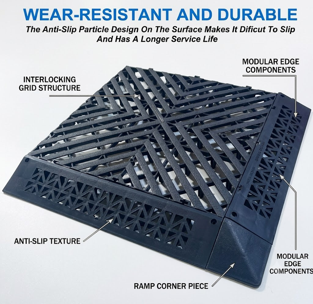 PCC Car Wash Floor Mat Tile, 40x40cm (1.72 sq. ft), Thickness 30mm, Type1 (4Way)