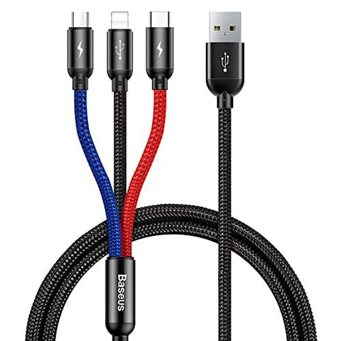 Baseus 3-in-1 USB Cable iphone/Micro USB/Type-C with Nylon Braid 3.5A, 1.2m - Planet Car Care