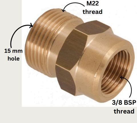 PCC D20 M22/15mm Male Screw Adapter x 3/8" BSPF – Pressure Washer Connector