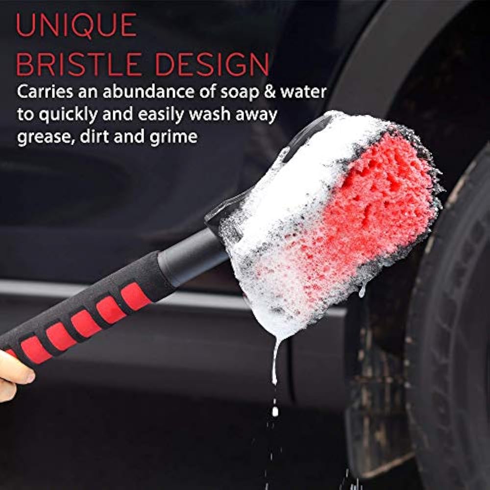 PCC Wheel & Tire Long Handle Brush – Scratch-Free, Heavy Duty Cleaning Tool