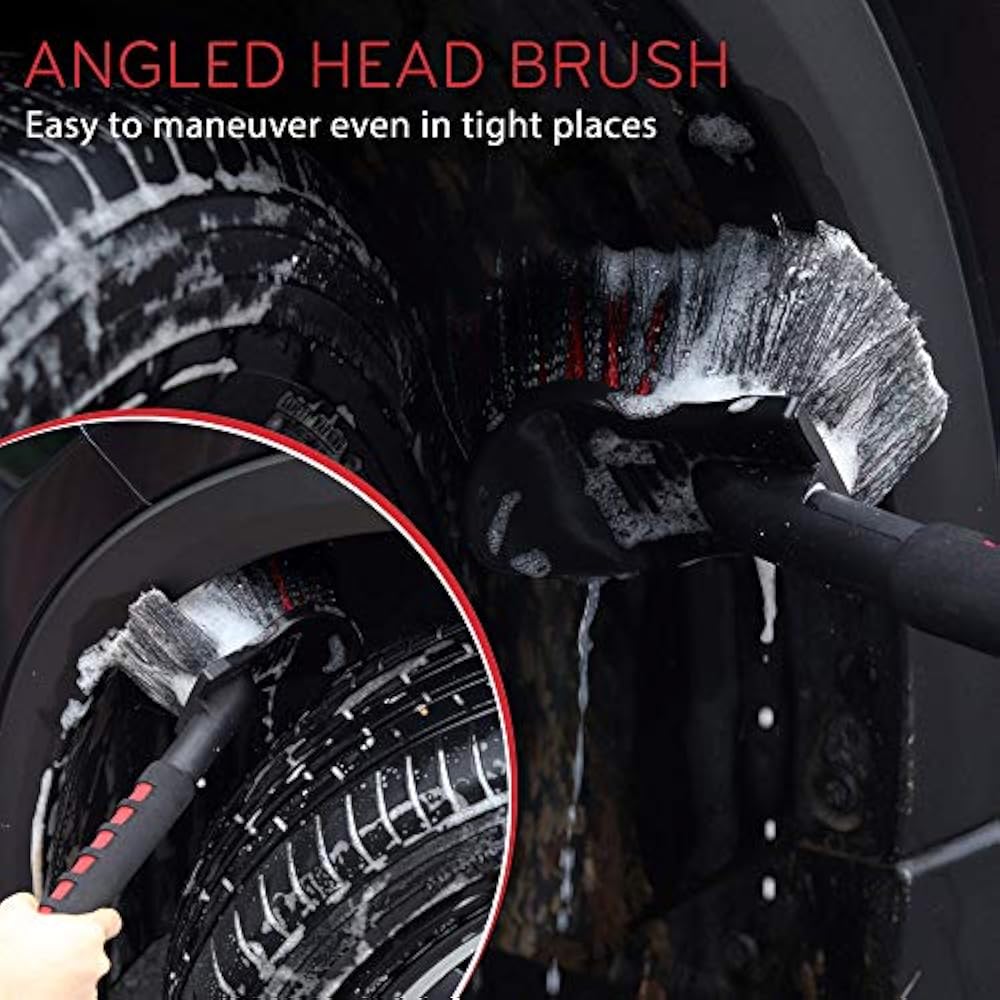 PCC Wheel & Tire Long Handle Brush – Scratch-Free, Heavy Duty Cleaning Tool