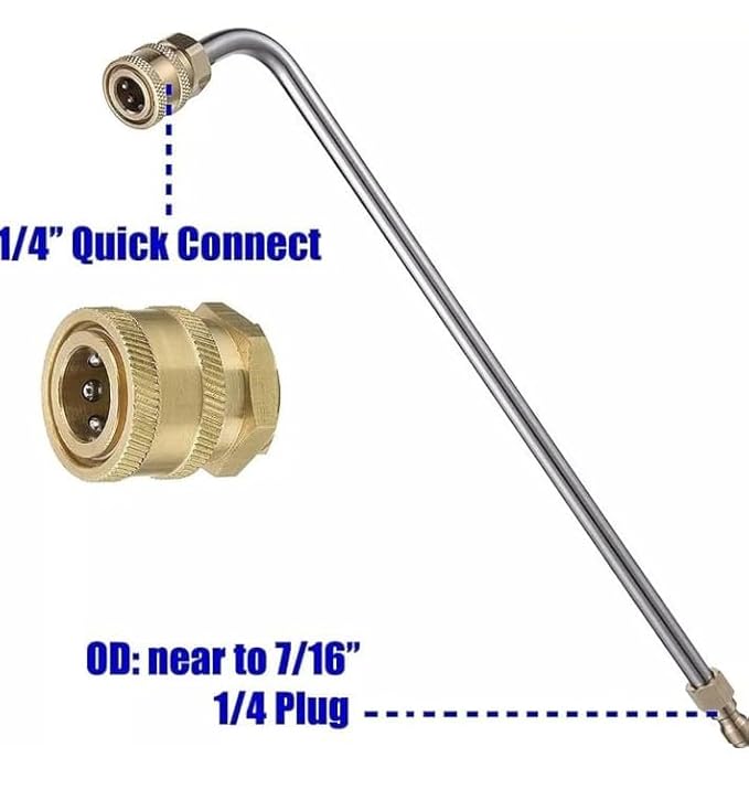 PCC D114 Car Washer Extension Rod – 90° Bend, 20" SS304 | 1/4" Quick Connector