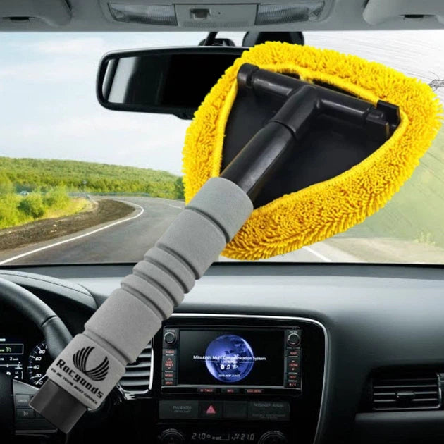 PCC Microfiber Car Windshield Cleaning Tool – Triangular Glass Wand with Foam Grip