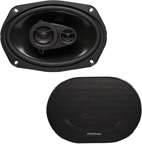 PowerBass PB-693X-EI 650W 3-Way 6"x9" Coaxial Oval Wired Speakers, Black