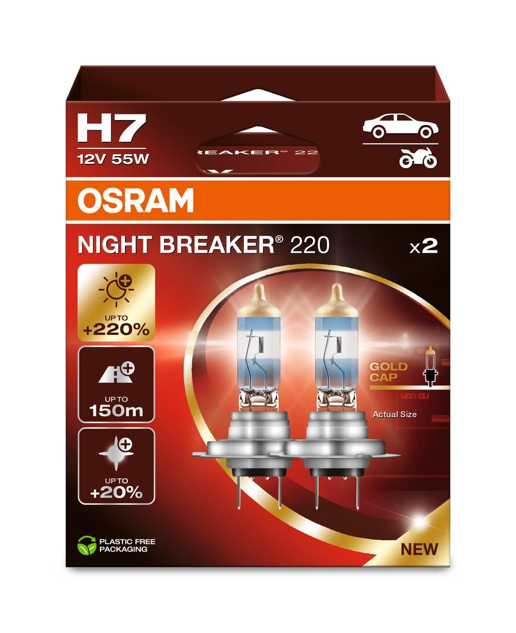 OSRAM H7 Night Breaker Laser 200 Headlight Bulb, 55W, Pair 
