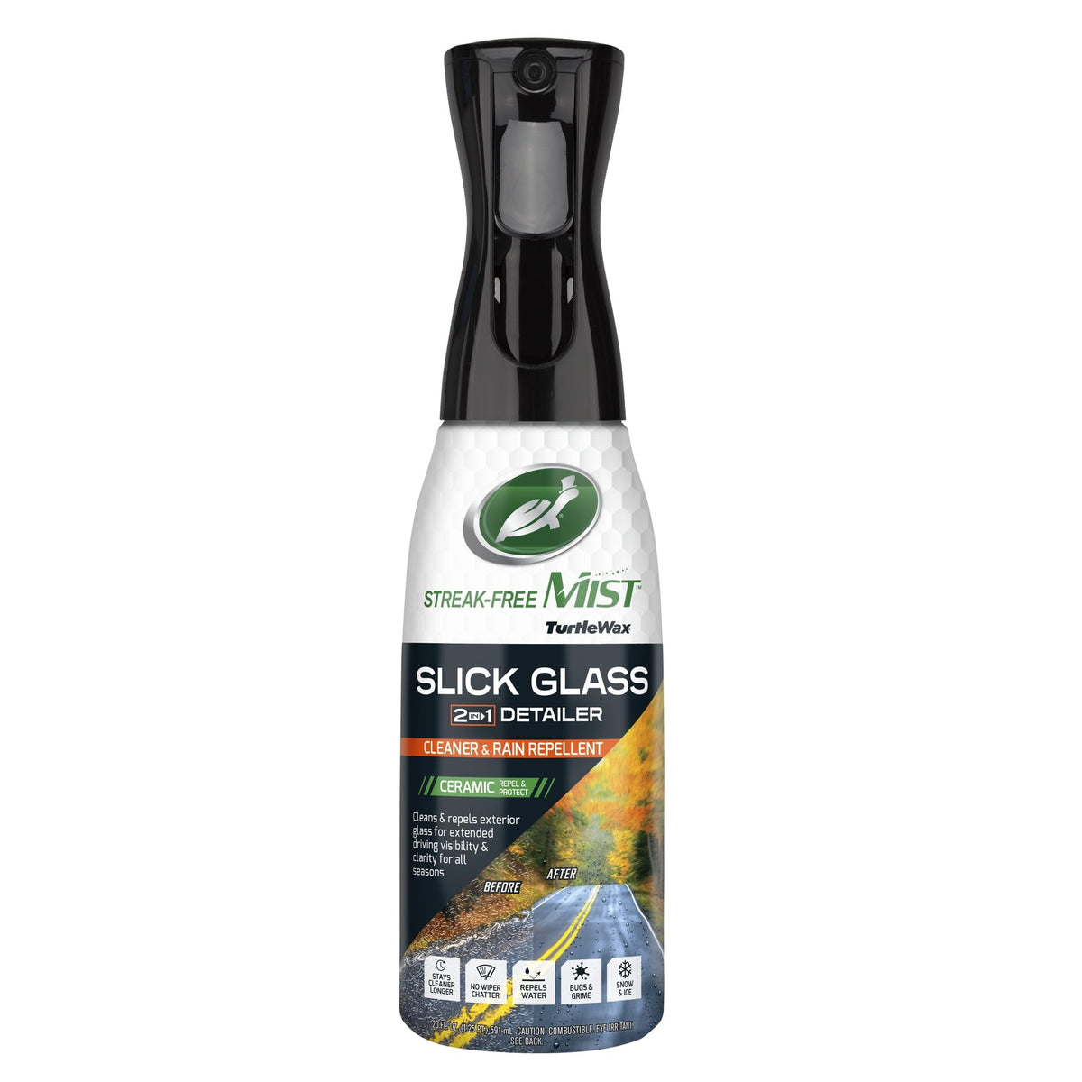 Turtle Wax Streak Free Mist Slick Glass Cleaner Inside & Out,2 in 1 Detailer Out,591ml