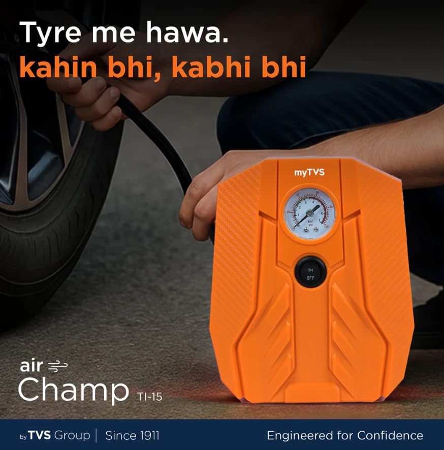 MyTVS TI-15 AirChamp Car Tyre Inflator | 12V, 100 PSI | Analog Meter | LED Light