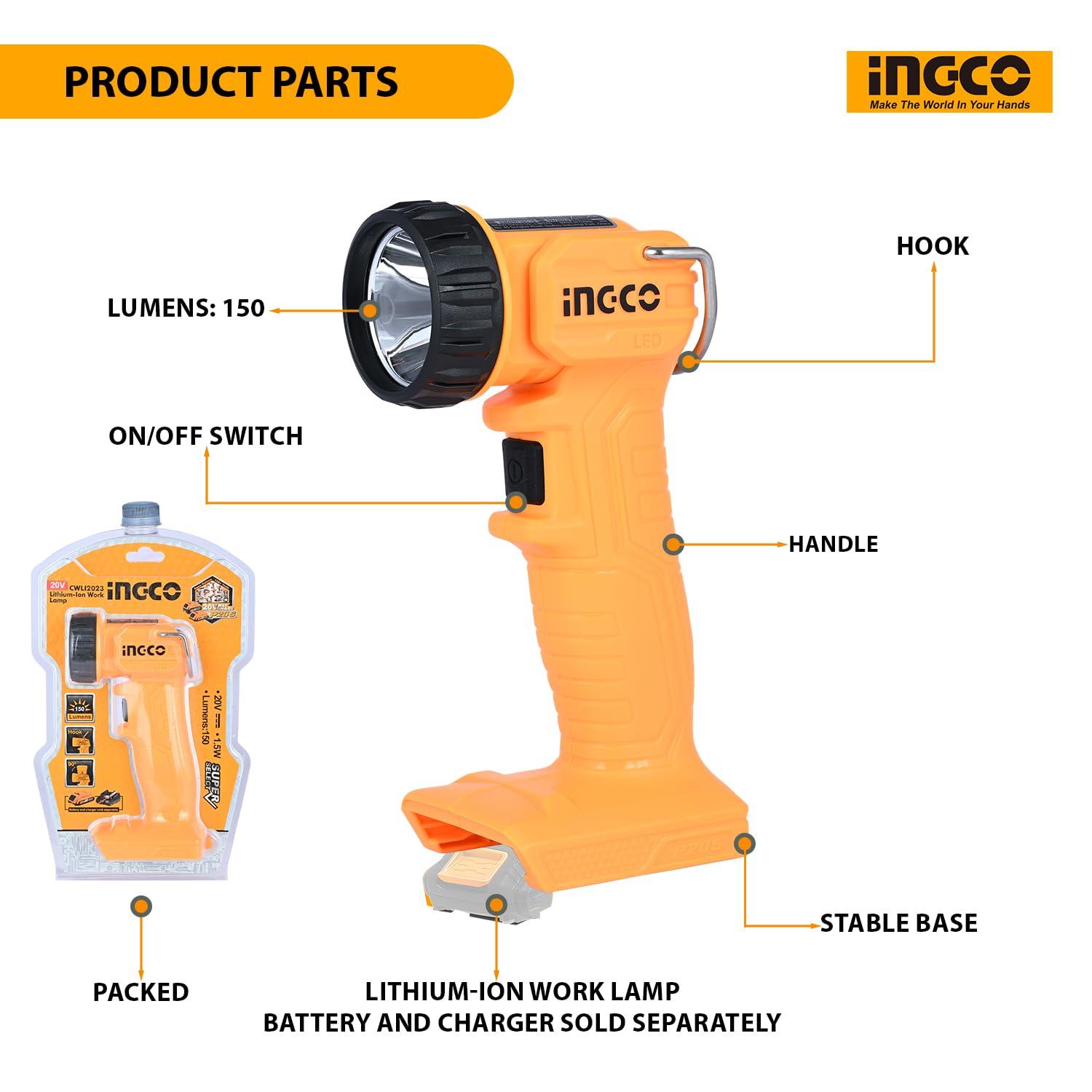 INGCO CIWLI2023 Cordless Li-Ion Work Lamp 20V - Battery & Charger Not Included - Planet Car Care