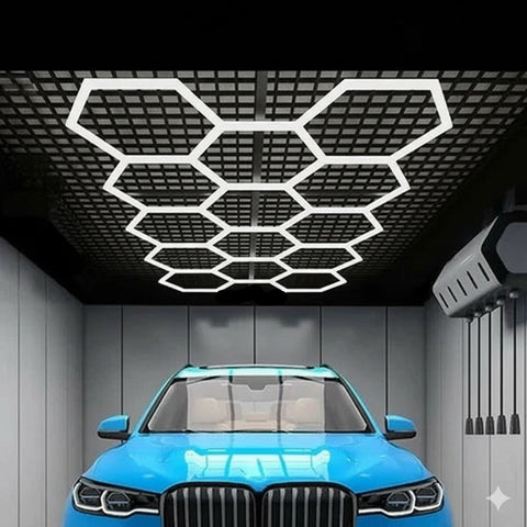 PCC Hexagon LED Light, 13.6x7.10ft Type 2 - Modern Lighting for Car Studios, Gyms, Salons, Offices & Interiors