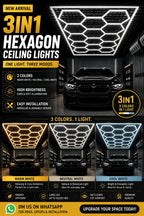 PCC 14 Hexagon LED Garage Light 16x8 ft – 3-in-1 Color Changing Ceiling Light