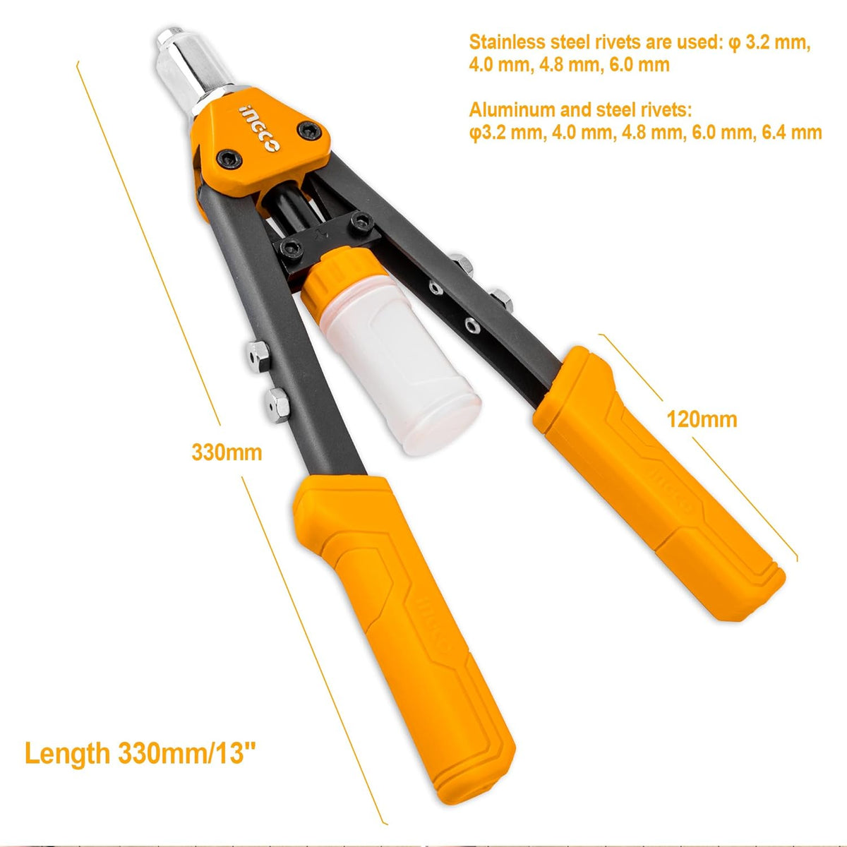 INGCO HR131 Professional 13" Hand Rivet Gun | Heavy-Duty Steel & Aluminum Riveter