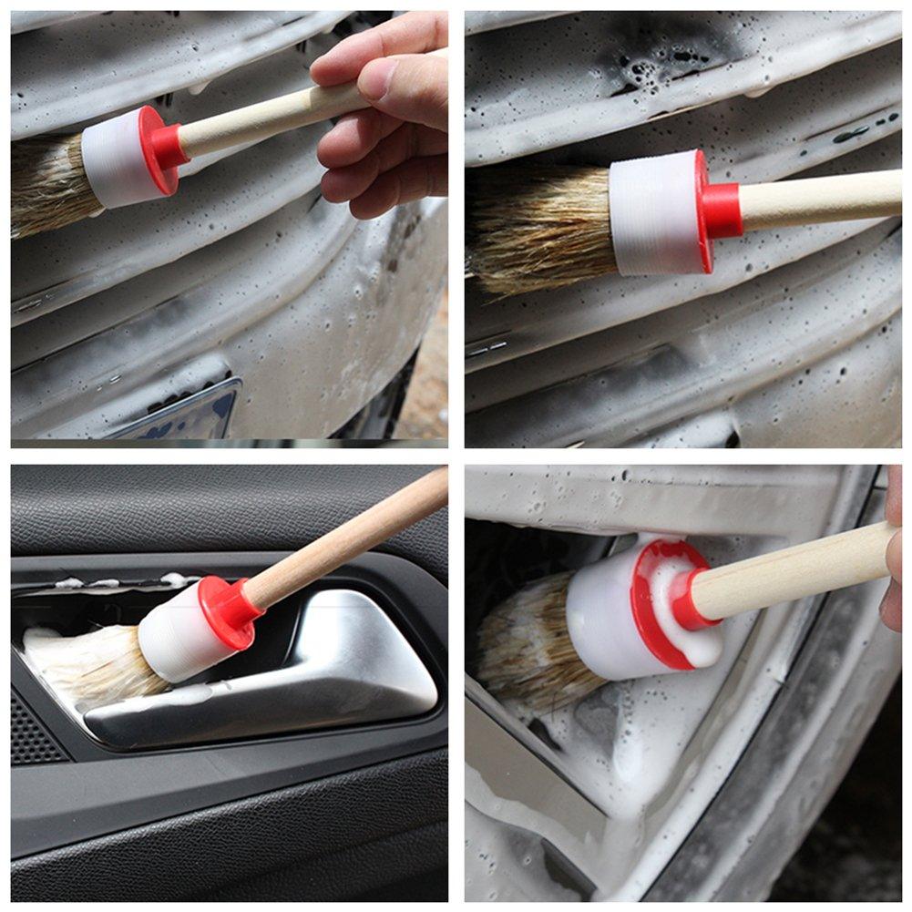 PCC Detailing Brush Synthetic Hair,Wooden Set Of 5 - Planet Car Care