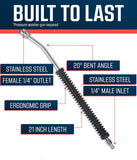 PCC Stainless Steel Pressure Washer Lance – 21” Bent Wand with Ergonomic Grip (1/4" Quick Connect)
