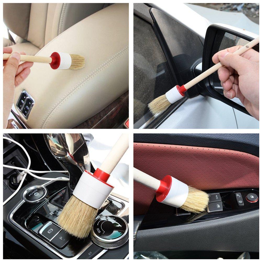 PCC Detailing Brush Synthetic Hair,Wooden Set Of 5 - Planet Car Care