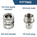 PCC D203 SS Garden Hose Adapters for Pressure Washer 1/2" Plug & 3/4" Adapter, Set of 4