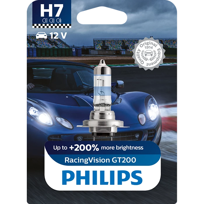 Philips H7 RacingVision GT200 Halogen Headlight Bulb 12V 55W | Up to 200% Brighter | 3500K