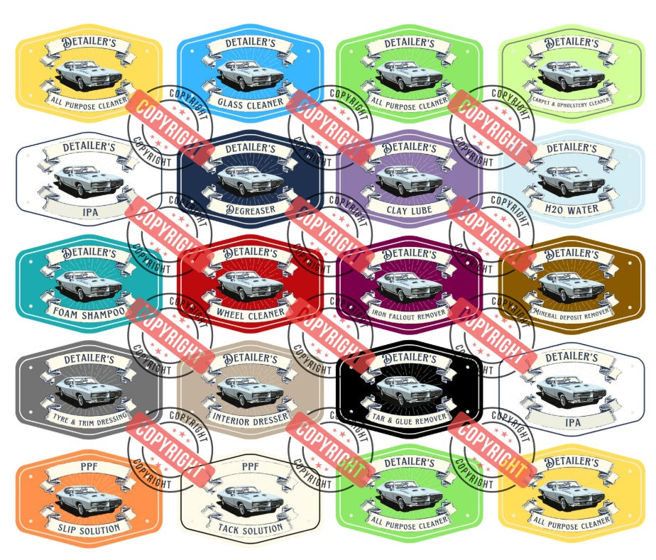PCC Complete Laminated Spray Bottle Vinyl Sticker Kit – Set of 40 (2x Each)