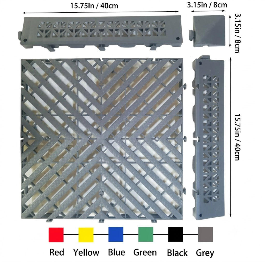 PCC Car Wash Floor Mat Tile, 40x40cm (1.72 sq. ft), Thickness 30mm, Type1 (4Way)