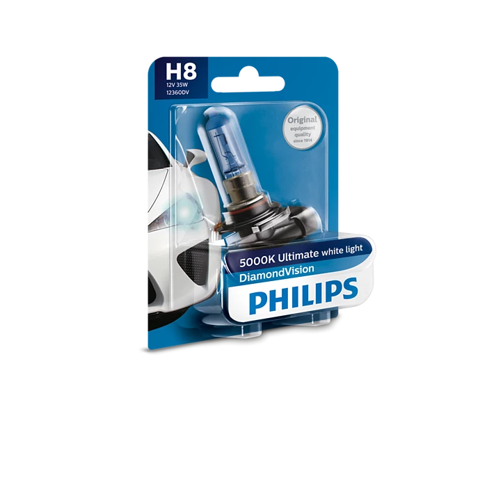 PHILIPS H8 Diamond Vision Headlight Bulb, 35W, 5000K