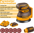 INGCO CROSLI20021 Cordless Li-Ion Random Orbit Sander 20V - Battery & Charger Included