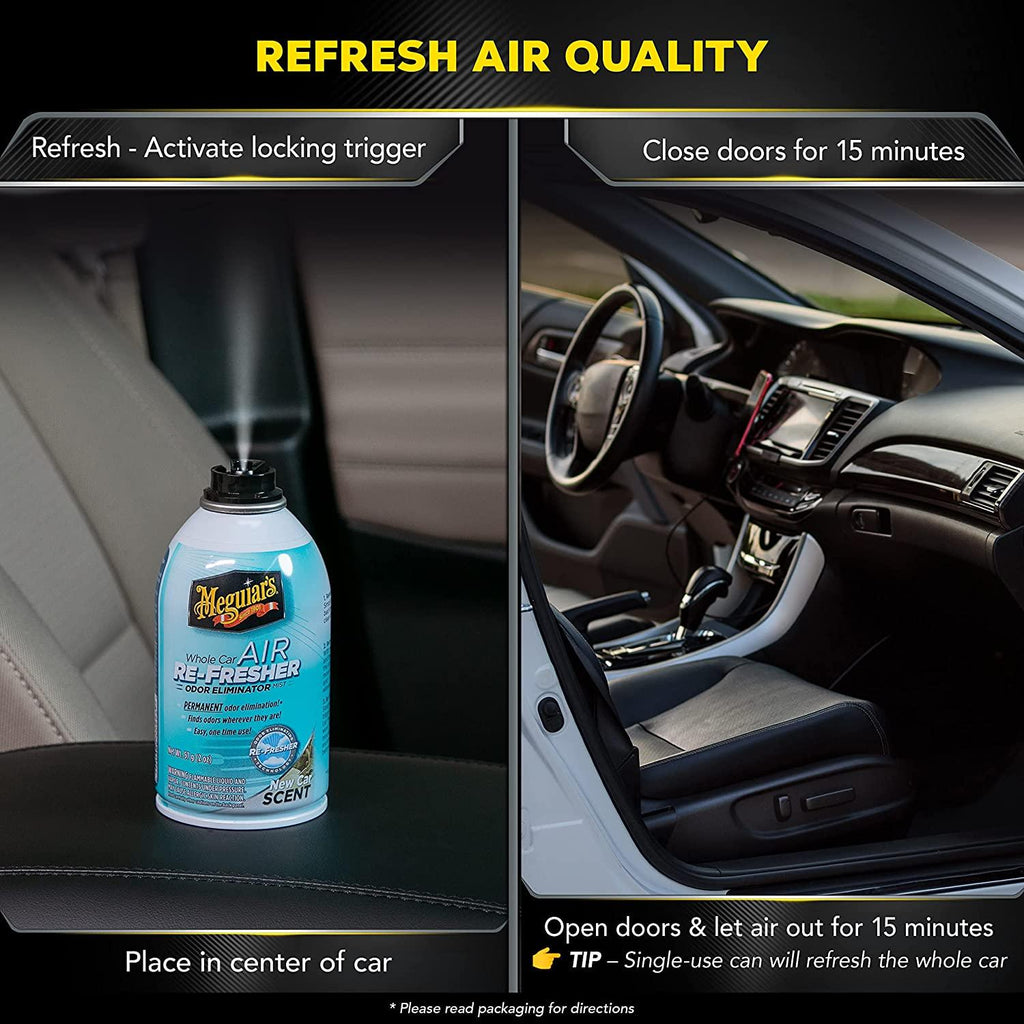 Meguiar's® Whole Car Air Re-Fresher Odor Eliminator Mist, Aerosol, New Car Scent, 57g - Planet Car Care