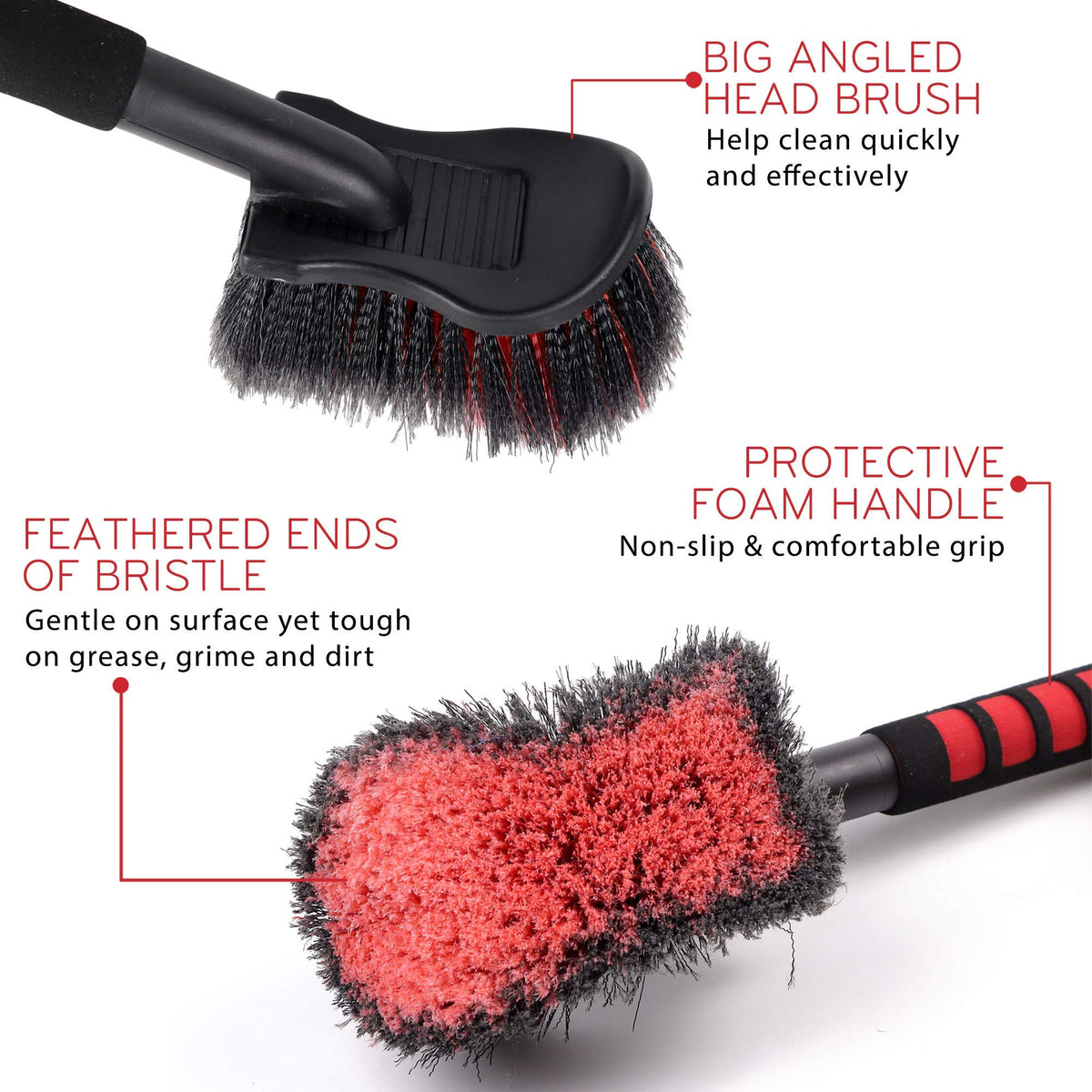 PCC Wheel & Tire Long Handle Brush – Scratch-Free, Heavy Duty Cleaning Tool