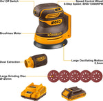 INGCO CROSLI20021 Cordless Li-Ion Random Orbit Sander 20V - Battery & Charger Included