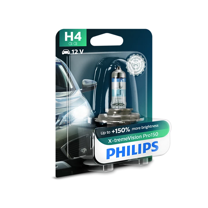Philips H4 X-tremeVision Pro150 Halogen Headlight Bulb 12V 60/55W | Up to 150% Brighter | 3600K