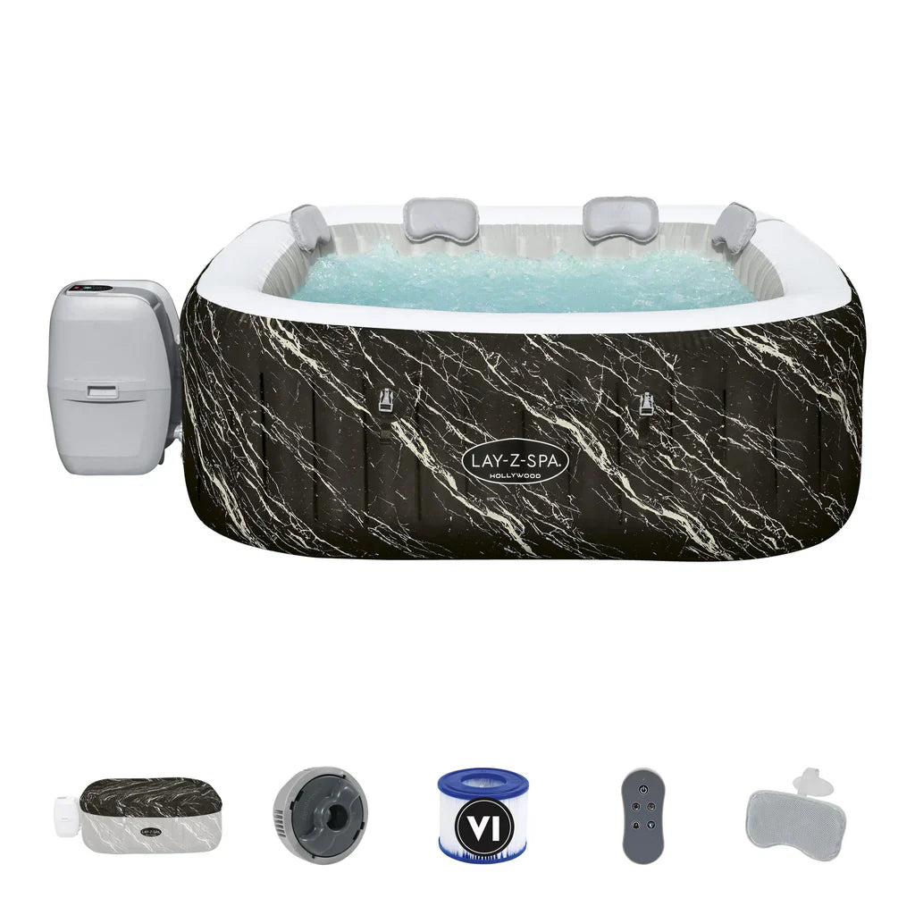 Bestway 6001F Lay-Z-Spa® Hollywood Inflatable Hot Tub 71" x 71" x 26" – 4 to 6 Person Jacuzzi With LED