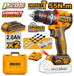 INGCO CIDLI20558 Compact Brushless Cordless Impact Drill With Double Battery & Charger