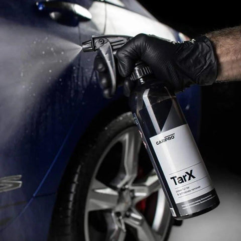 CarPro TarX Tar & Adhesive Remover  Watch Tar and adhesive melt away and  wipe off with ease! CarPro Tar X is a professional strength tar, adhesive,  and bug remover as well