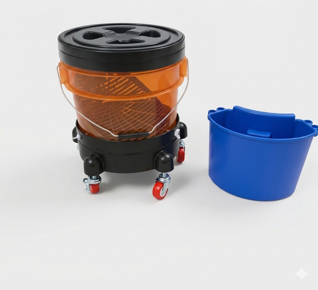 PCC Car Wash Bucket Kit With Wheels, Grit Guard, Lid & Holder, Type1