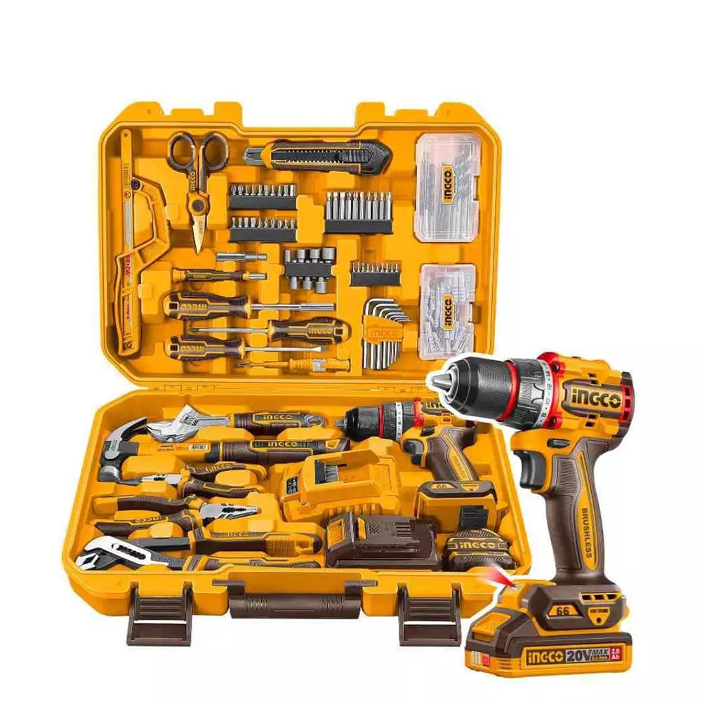 INGCO HKTPH41662 Brushless Power Tool Kit – 20V, 66Nm Impact Drill with 166-Piece Tool Set