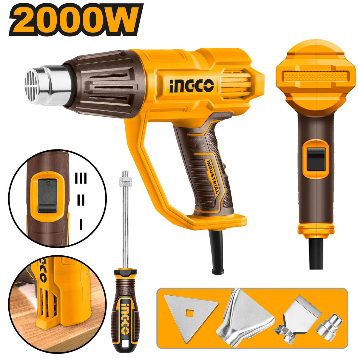 INGCO HG200078  2000W Heat Gun, 50 /450°C/550°C