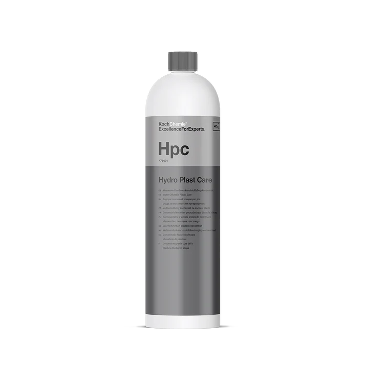 "Koch Chemie Hydro Plast Care 1L bottle – professional plastic restorer and protectant for car interiors and exteriors"