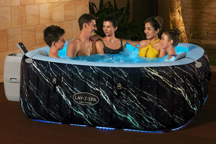 Bestway 6001F Lay-Z-Spa® Hollywood Inflatable Hot Tub 71" x 71" x 26" – 4 to 6 Person Jacuzzi With LED