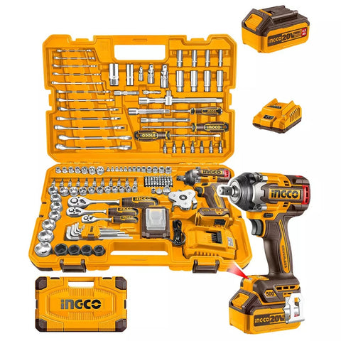 INGCO HKTHP31521 152-Pcs 1/2" Cordless Impact Wrench Kit – 500Nm High Torque Set
