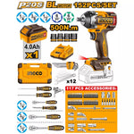 INGCO HKTHP31521 152-Pcs 1/2" Cordless Impact Wrench Kit – 500Nm High Torque Set