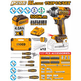 INGCO HKTHP31521 152-Pcs 1/2" Cordless Impact Wrench Kit – 500Nm High Torque Set