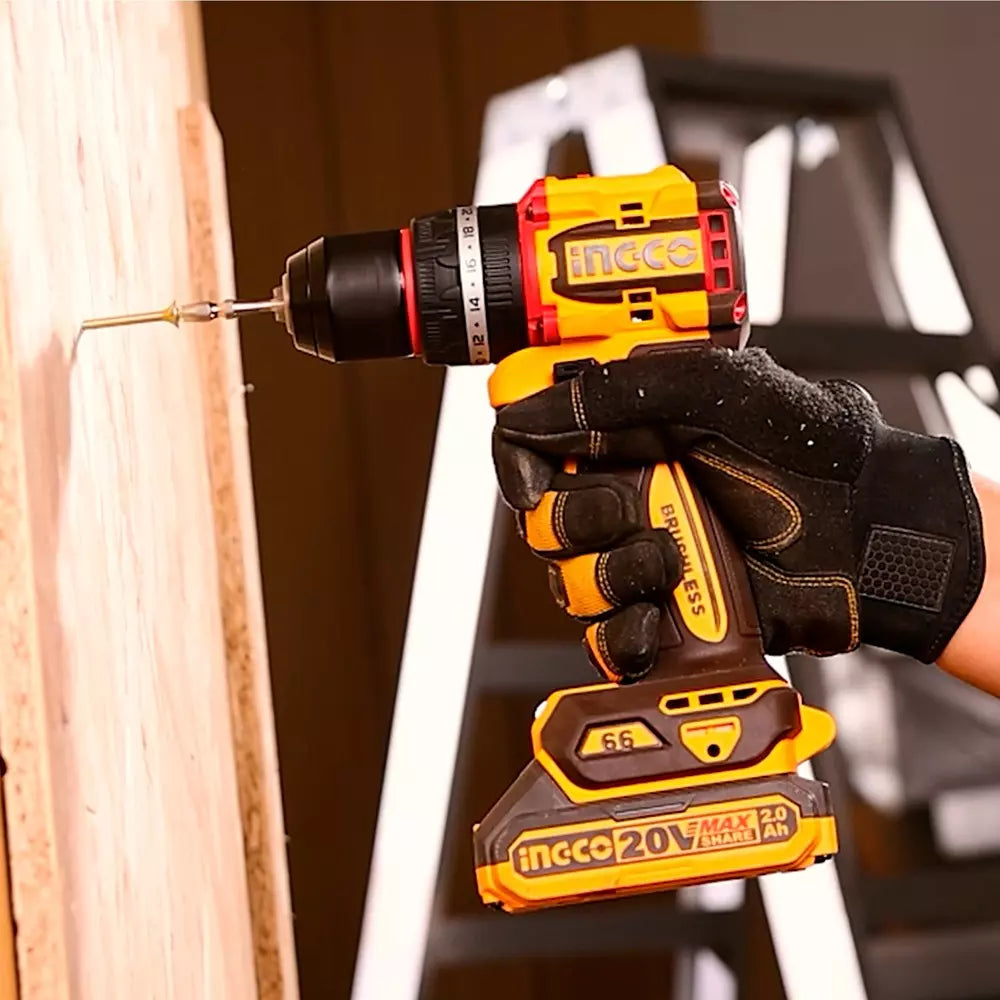 INGCO CIDLI20668 Compact Brushless Cordless Impact Drill 66N.m -20V | With Double Battery & Charger